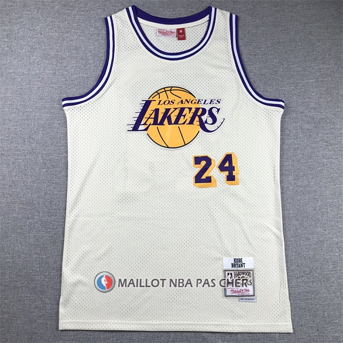 Maillot Los Angeles Lakers Kobe Bryant NO 24 Mitchell & Ness Chainstitch Creme